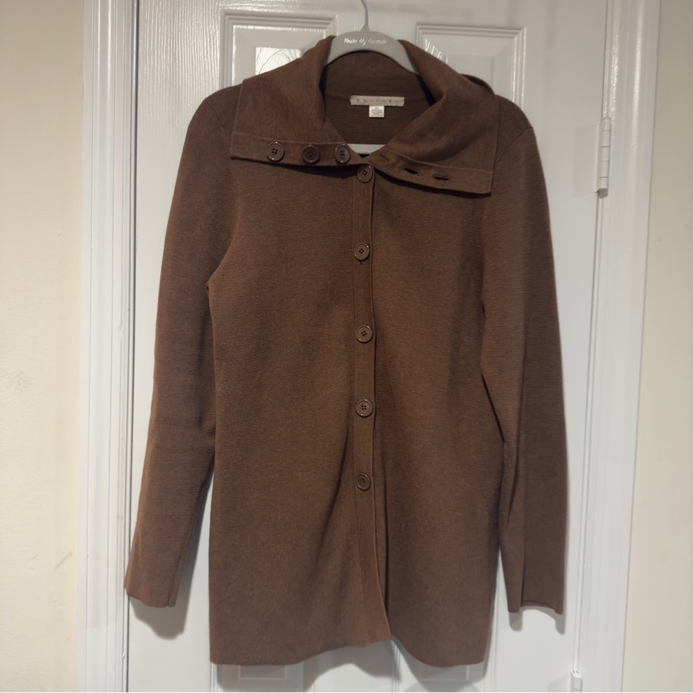 Pima Cotton‎ Mock Neck Brown Tunic Sweater Size XL Soft Casual Office Business